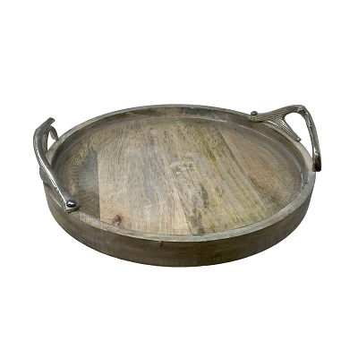 Deerfield Wood Platter with Aluminum Handles - Whi